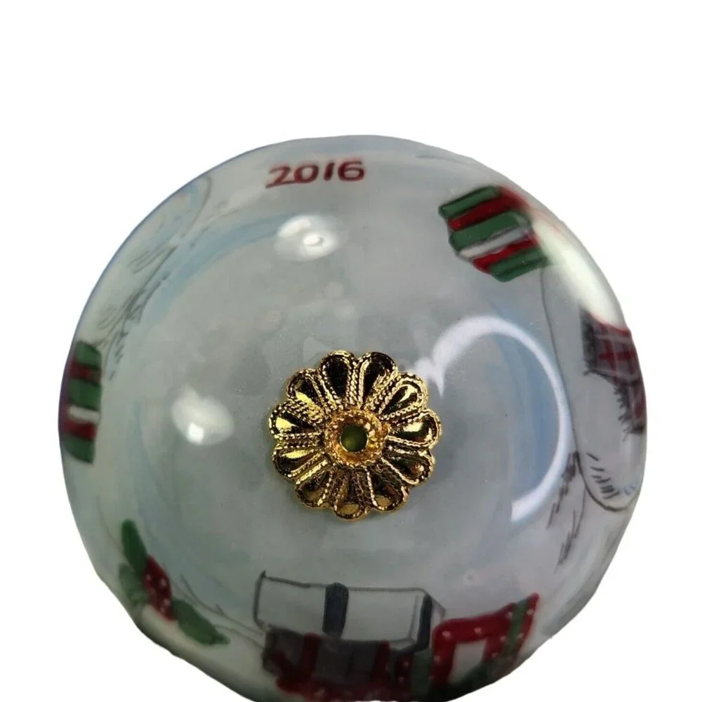 Pier 1 Li Bien Scenes‎ of a Snowman Ornament Round Handpainted Glass Xmas Box